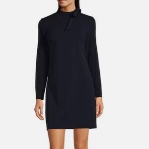 CALVIN KLEIN Indigo Long-Sleeve Tie Neck Scuba Crepe Sheath Dress